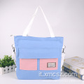 Borsa tote incrocio lettere blu con tasca